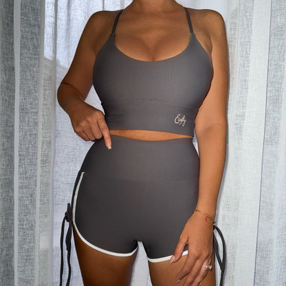 Layla Ribbed Short Set in Grey