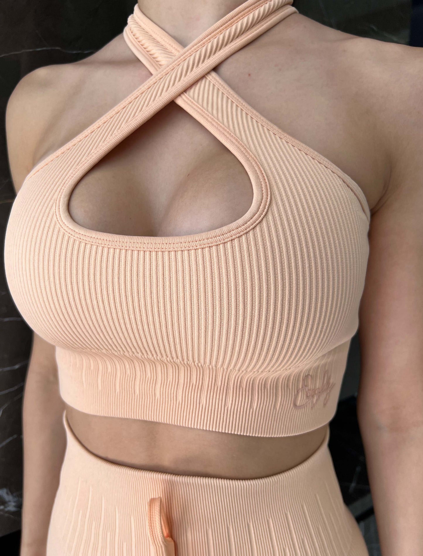 Be Mine Short/Crop Top Set in Peach Pie