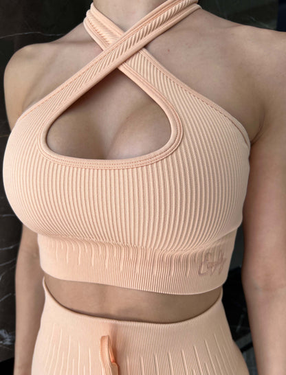 Be Mine Short/Crop Top Set in Peach Pie
